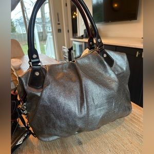 MZ Wallace Crossbody/shoulder bag; Metallic silver with black and red details